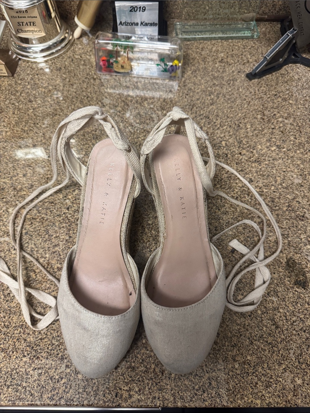 Kelly & Katie Light Beige Lace-Up Espadrille Wedges
